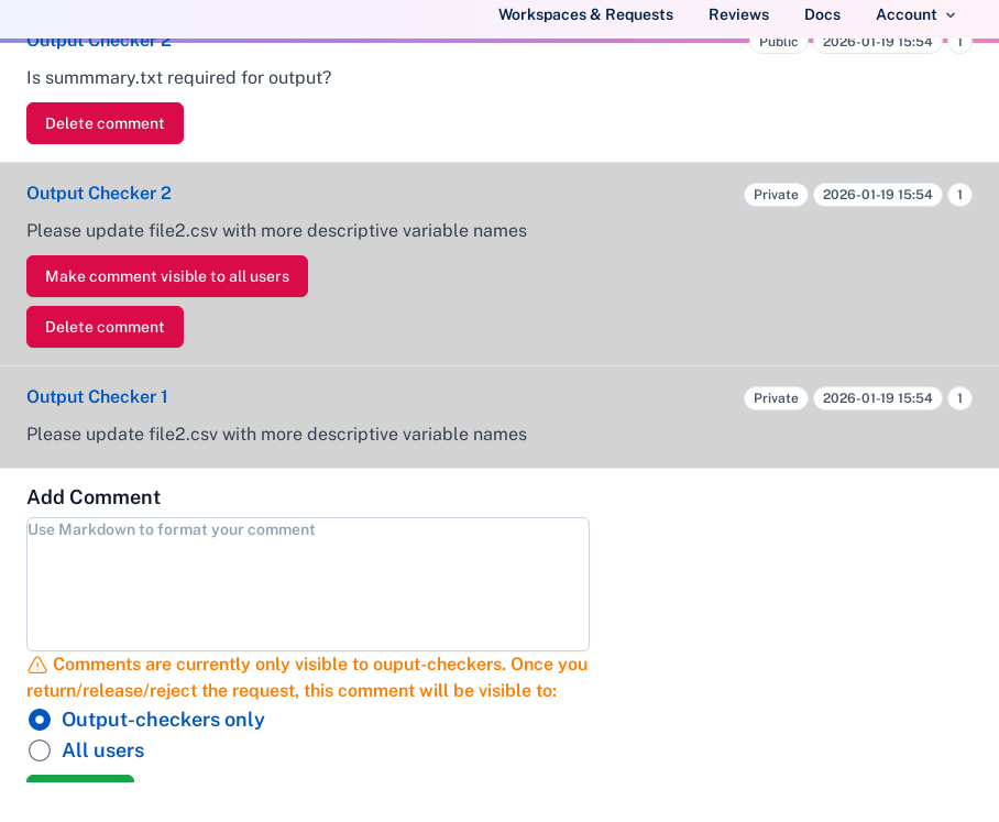 Comments on submitted request